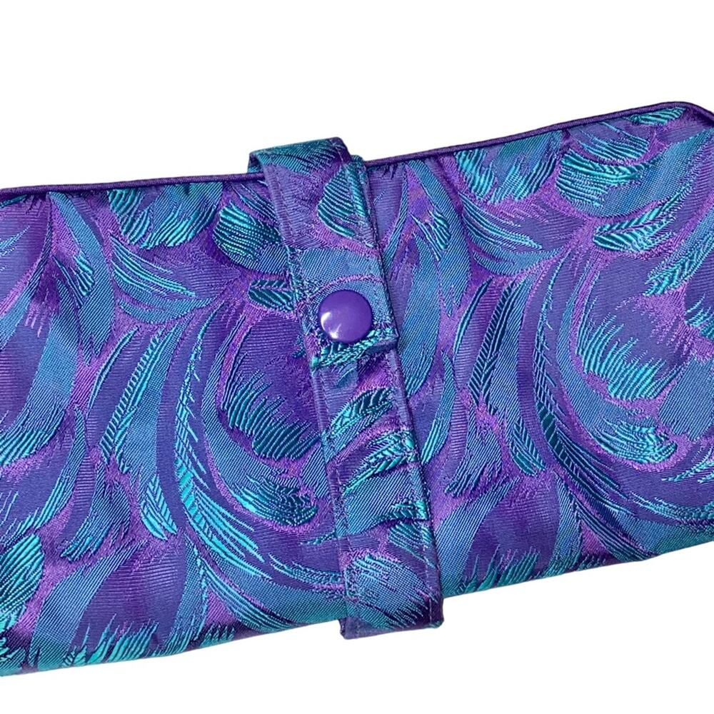 VTG Christian Dior Purple Teal Makeup Jewelry Travel Roll Clutch Bag Case - Picture 6 of 11